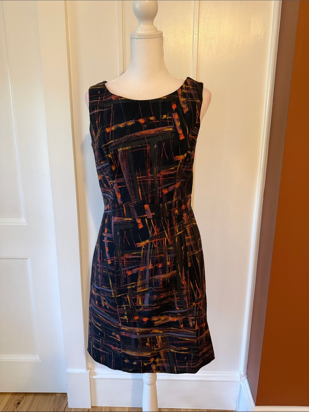Anthropologie Tabitha Black Sheath Dress with Abstract Brushstroke Print